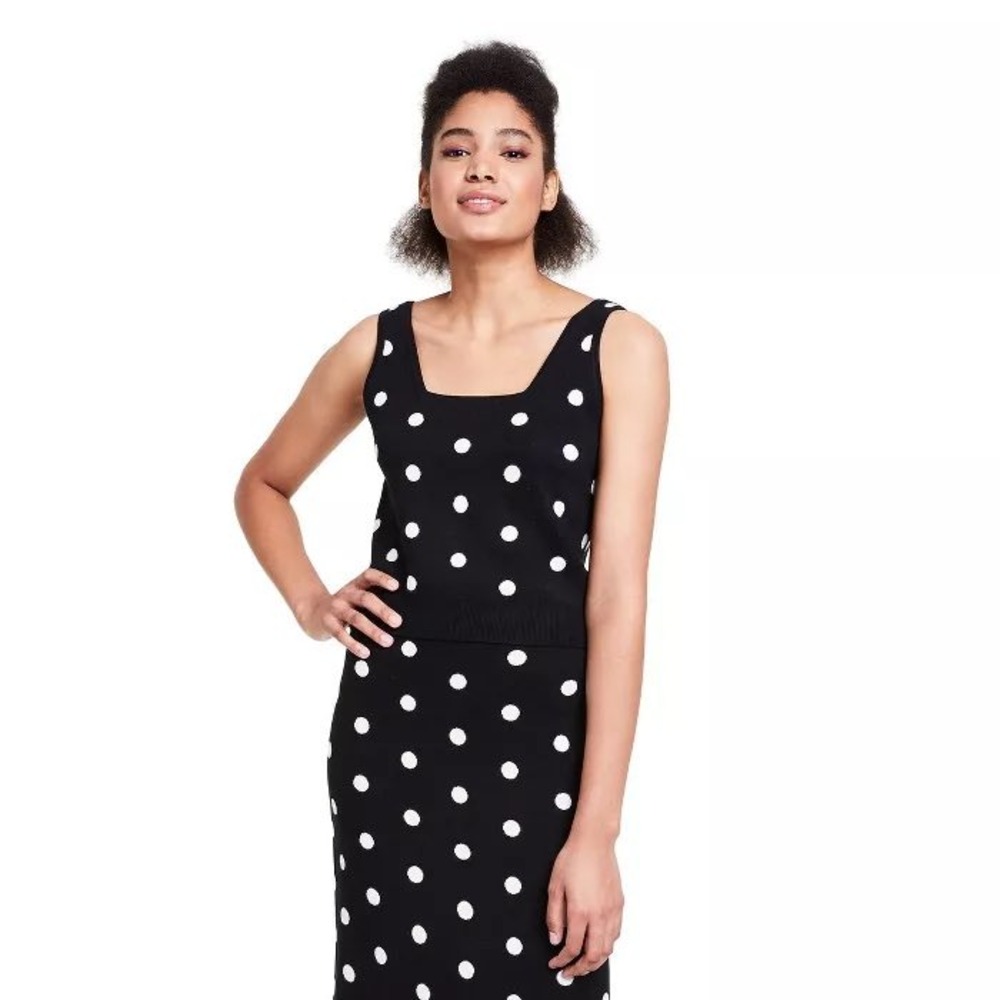 Victor Glemaud Black Polka Dot Knit Tank Top Square Neck XXS